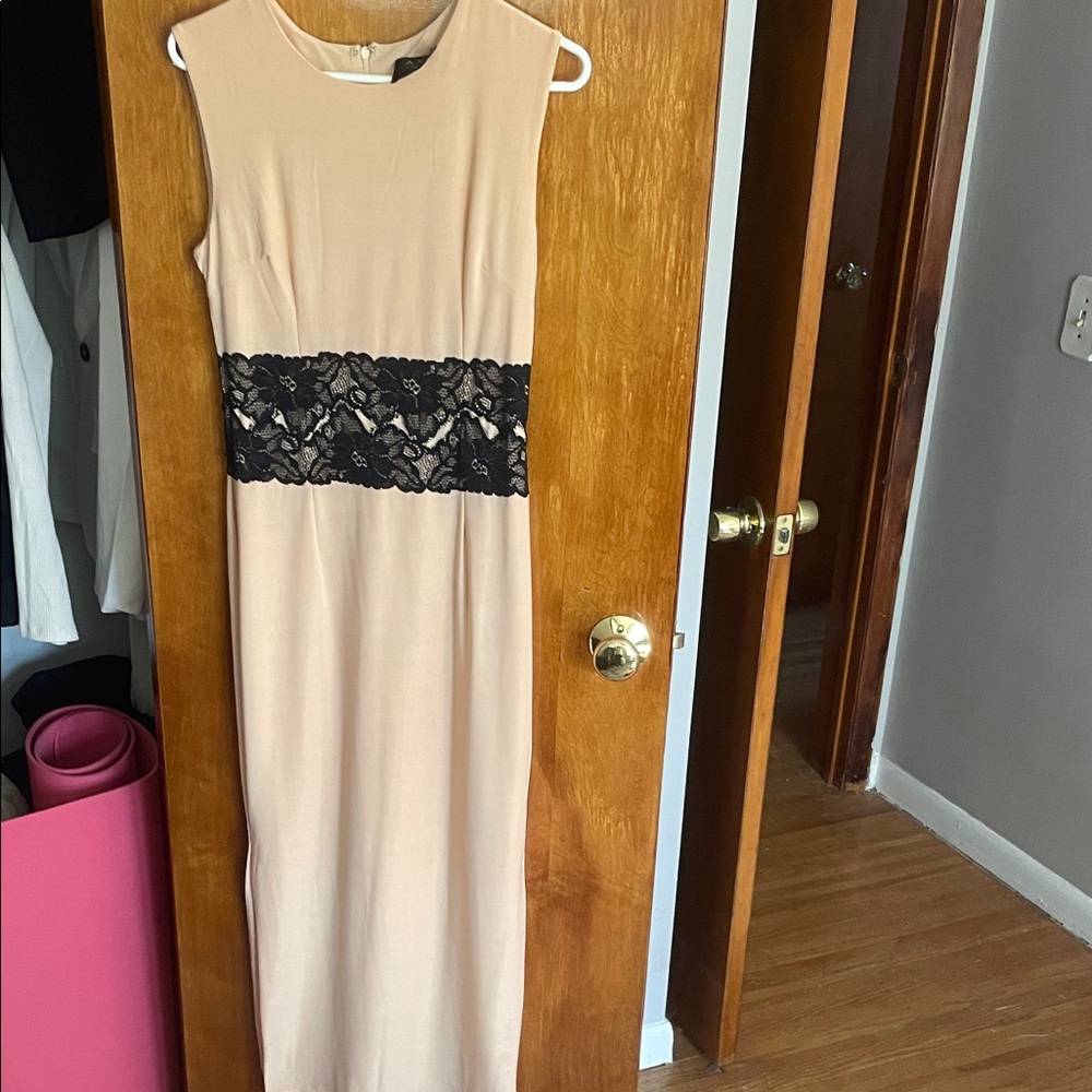 A/X Armani Exchange Beige Maxi Dress with Black Lace Waistband